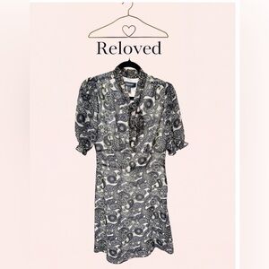 ModCloth Black & White Paisley Ruffle V-Neck Mini Dress